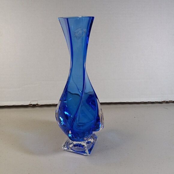 Royal Gallery Pedestal Cobalt Blue Twisting Italian 24% Lead Crystal Vase kitsch - Picture 1 of 8